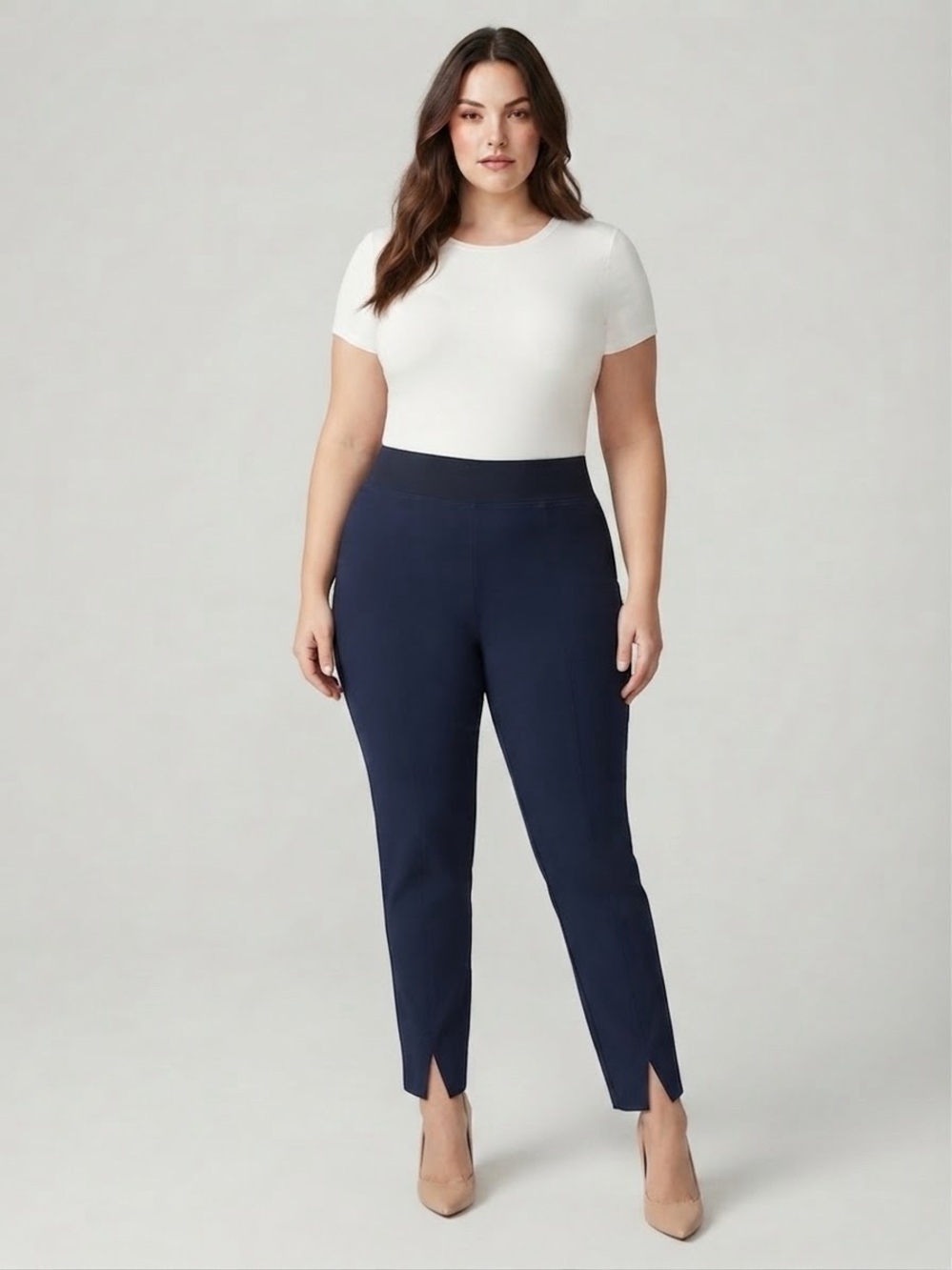 STYLUS High Rise Slit Front Ankle Pant XL Navy Platoon $44 Retail NWT